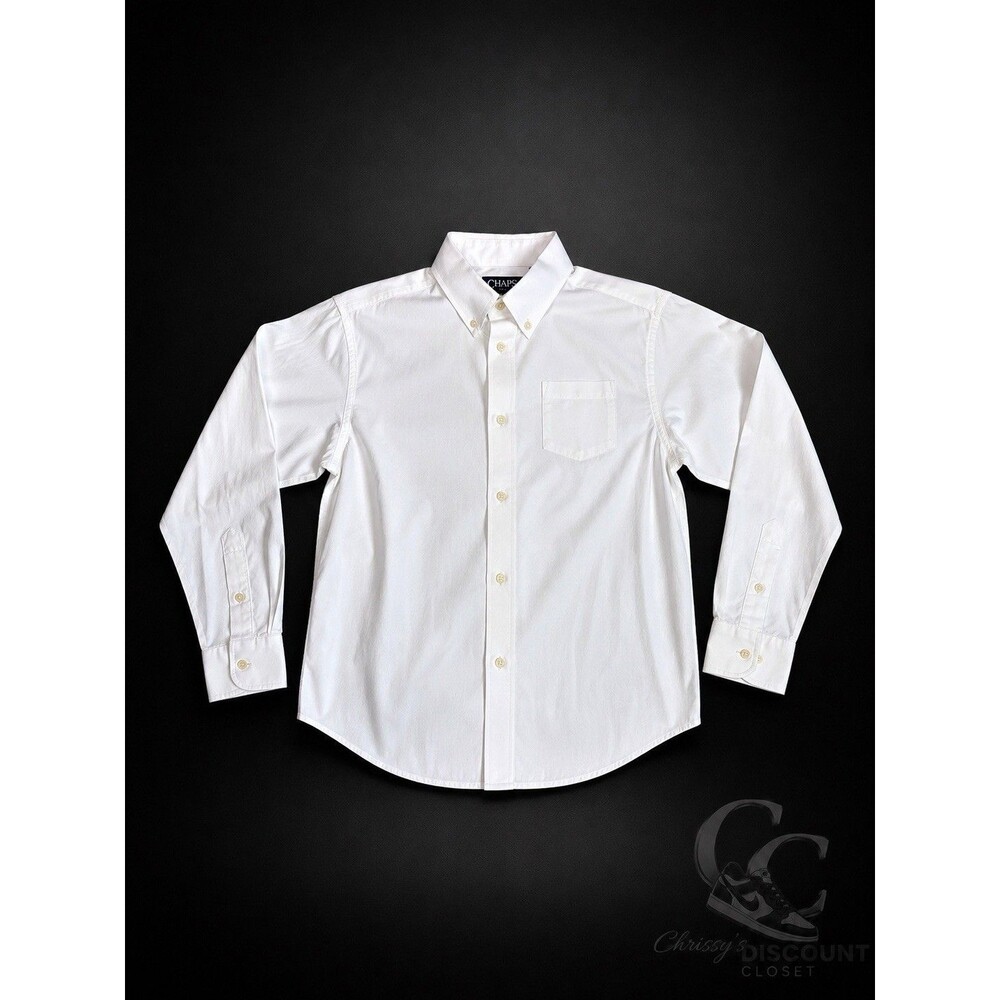Boys Chaps White Button Down Dress Shirt Long Sleeve Youth Formal School Uniform